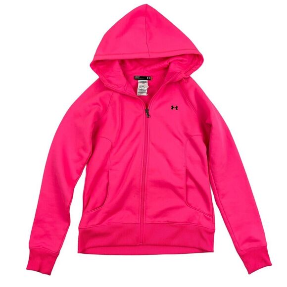 Under Armour ColdGear Full Zip Hooded Fleece Jacket Pink Ribbon Breast Cancer S - Picture 1 of 7